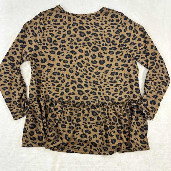 Time & Tru Women’s Leopard Print Peplum Top Size 1X - Picture 2 of 12